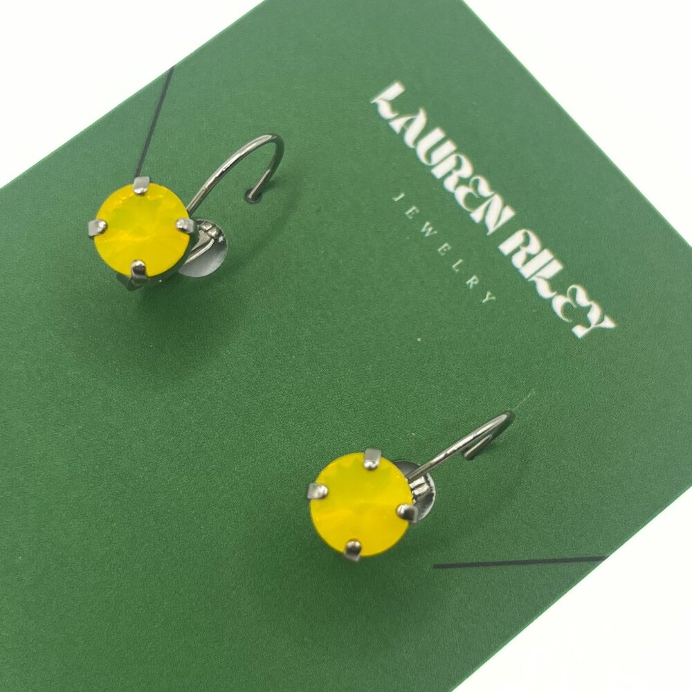 Handcrafted Bright Yellow Swarovski Crystal Earrings - Silver Plated Nickel-Free - Picture 3 of 4